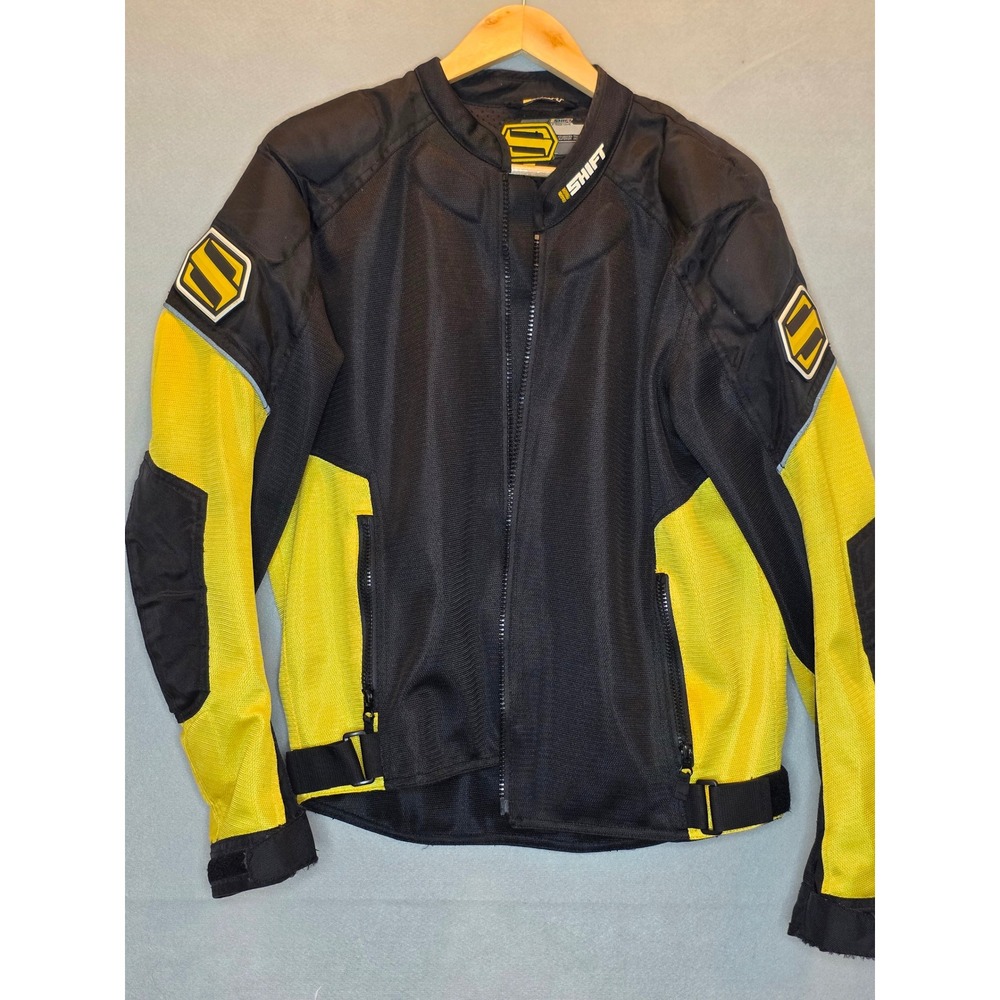 Shift Racing Mesh Motorcycle Jacket Black Yellow Padded Armor Biker Mens L
